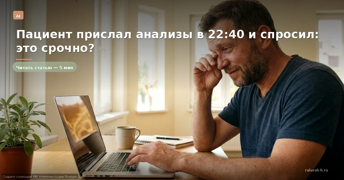 «Пациент прислал анализы в 22:40 и спросил: это срочно?» — до утра тишина: запись ушла в другую клинику за 18 дней