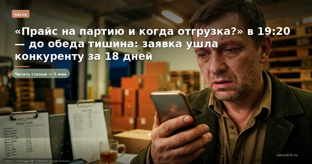 «Прайс на партию и когда отгрузка?» в 19:20 — до обеда тишина: заявка ушла конкуренту за 18 дней