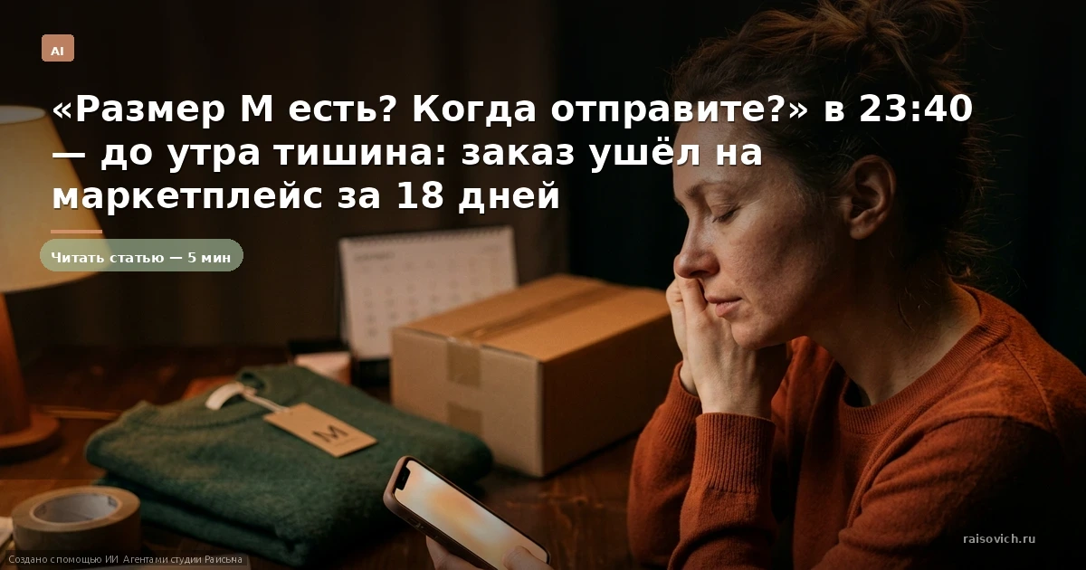 «Размер M есть? Когда отправите?» в 23:40 — до утра тишина: заказ ушёл на маркетплейс за 18 дней